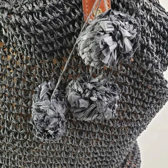 Tommy Bahama Women's Navy Blue Crochet Leather Braided Handle Shoulder Bag - Picture 3 of 9